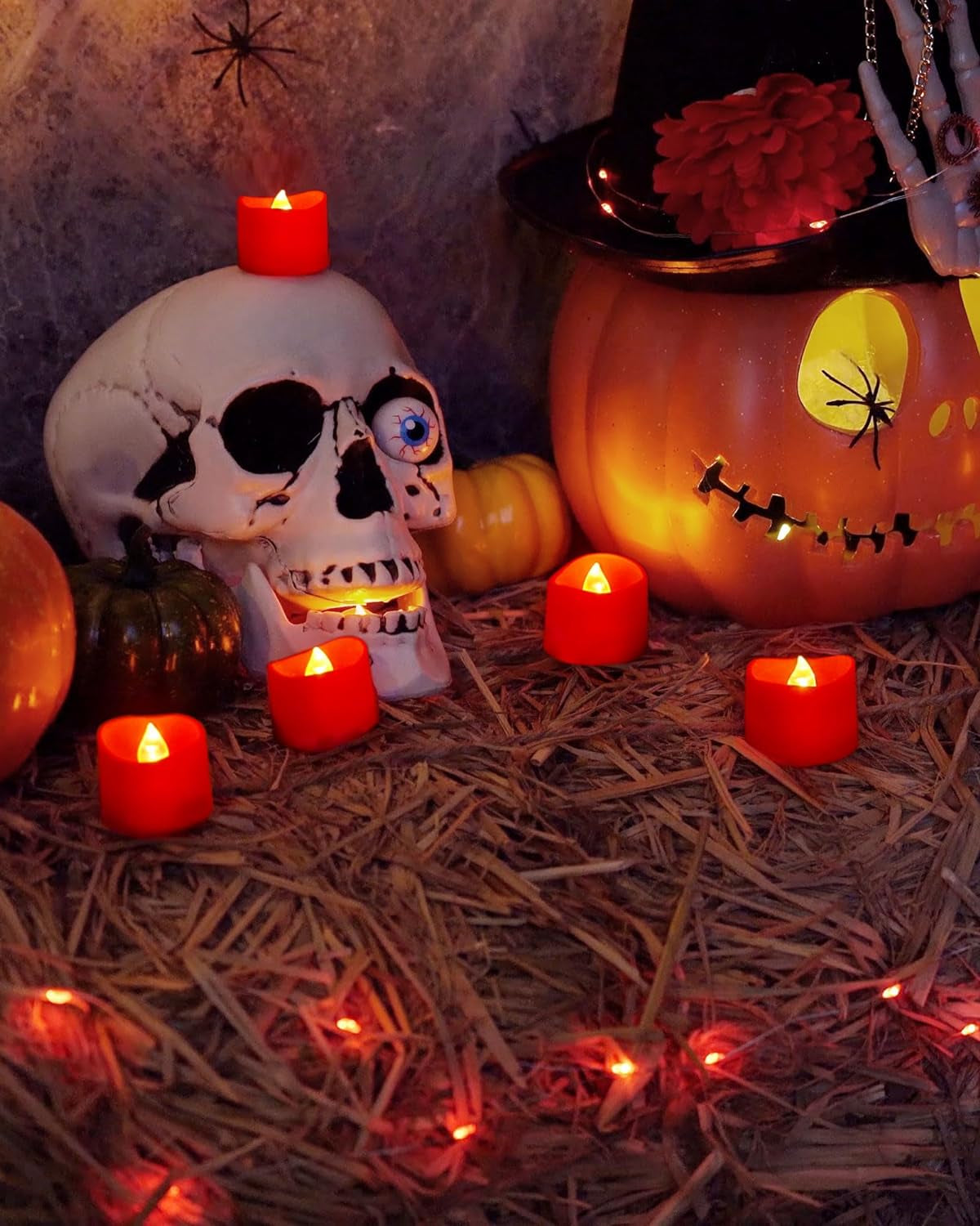 Flameless Candles, Pack of 24 Flickering LED Tea Light Candles Battery Operated, Red Tea Lights, Batteries Included