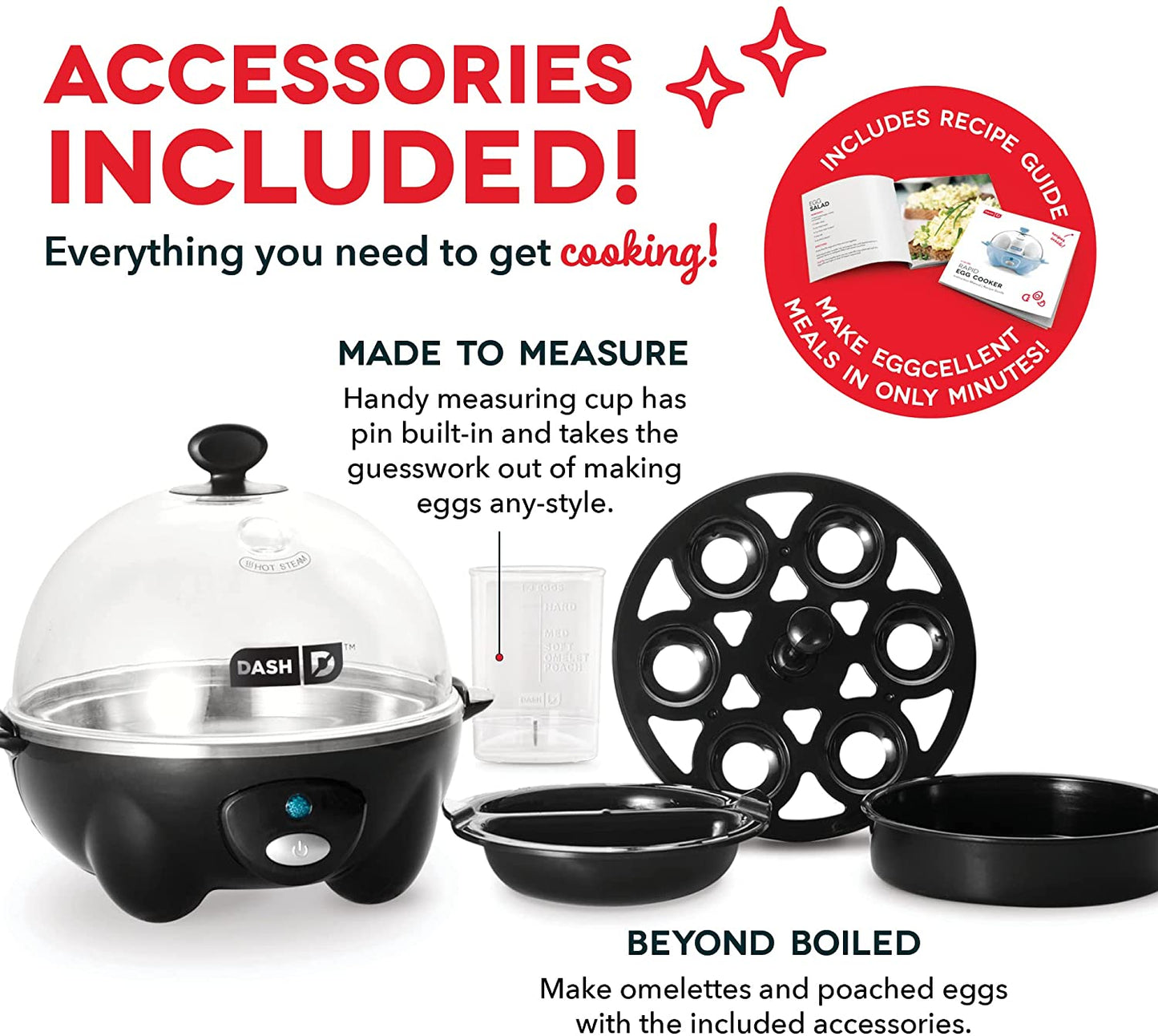 Rapid Egg Cooker: 6 Egg Capacity Electric Egg Cooker for Hard Boiled Eggs, Poached Eggs, Scrambled Eggs, or Omelets with Auto Shut off Feature - Black (DEC005BK)